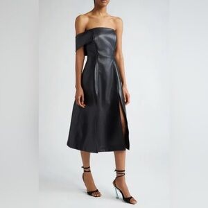 New! ISRAELLA KOBLA Simphi One-Shoulder‎ Faux Leather Midi Dress Black Sz 4 $650